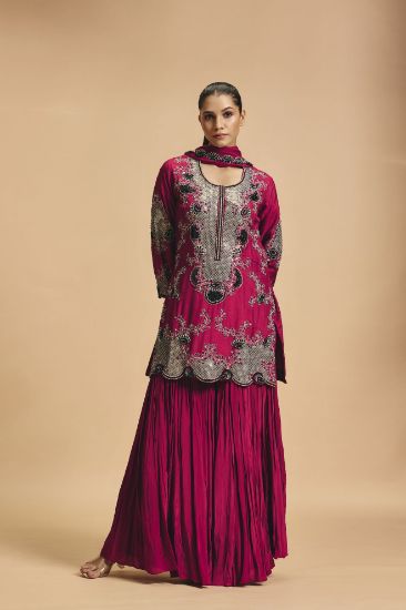 Picture of Deep Maroon Crepe Kurta with Satin Grather Plazoo.
