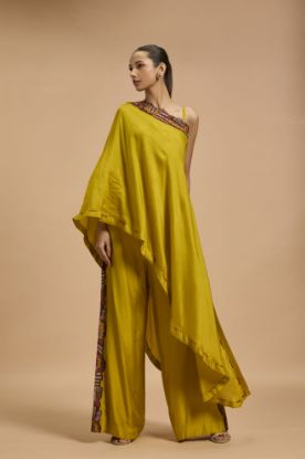 Picture of Lime Yellow creap type one shoulder Kurta